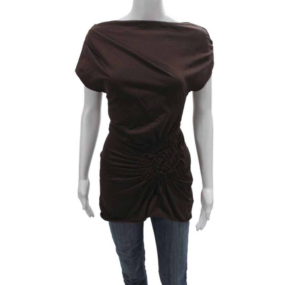 SNDYS. Womens Tunic Blouse Brown Boat Neck Sleeveless Cotton Size S